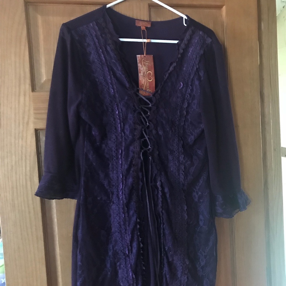 Scully Sweater Coat Purple Lace Corset Top XL